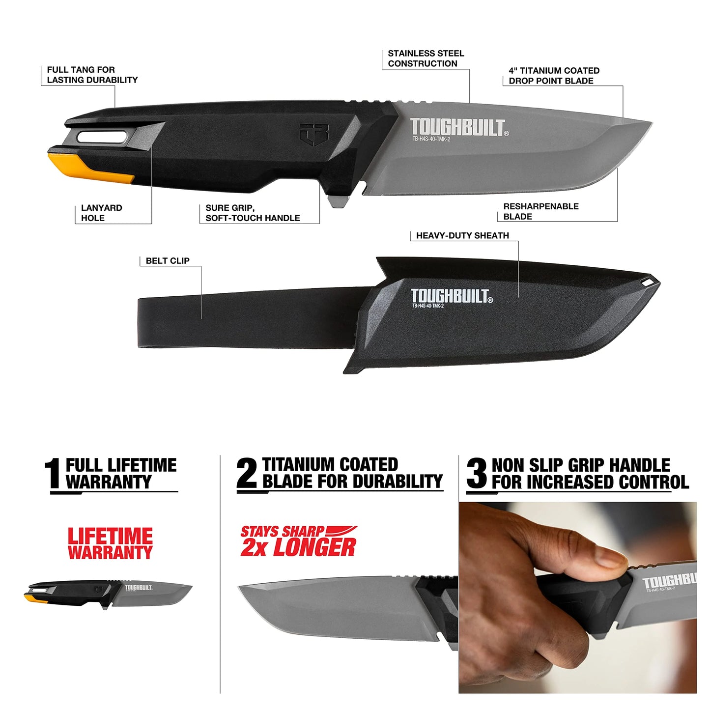 سكين تيتانيوم احترافي للبر من TOUGHBUILT